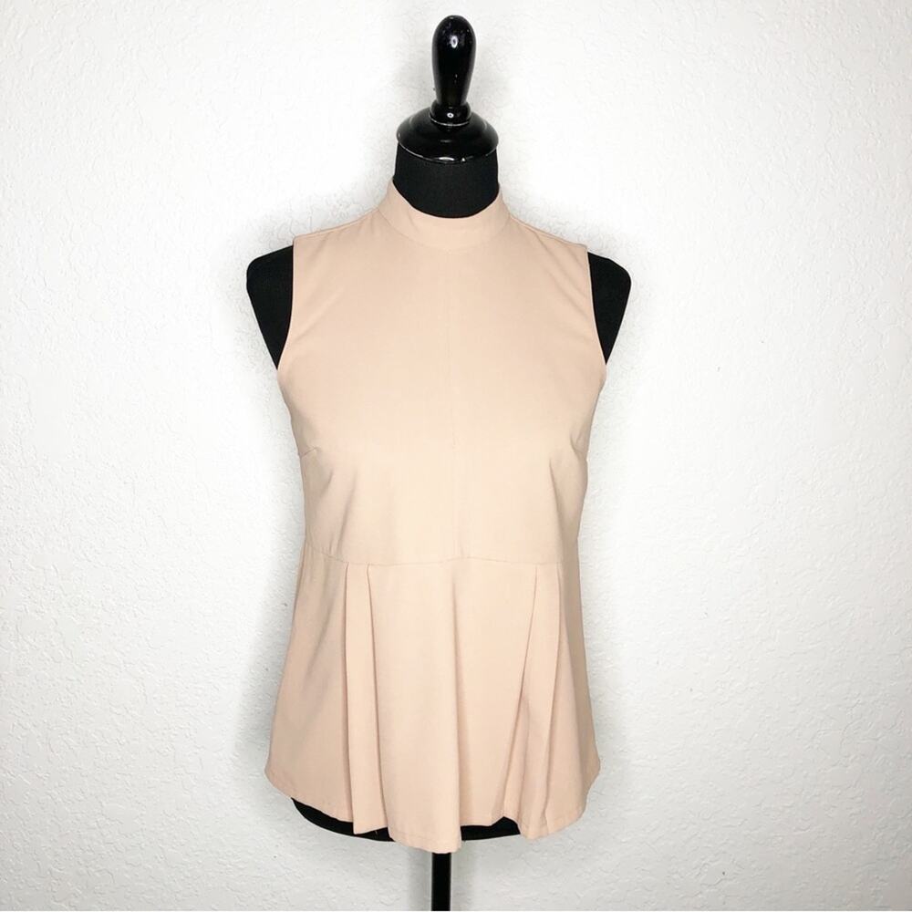 Ann Taylor cream blush sleeveless mock collar top size Small Petite SP